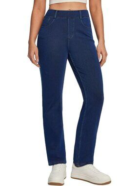 Dark Blue X-Large High-Waisted Stretchy Pull-On Sweatpant Jeans for Women